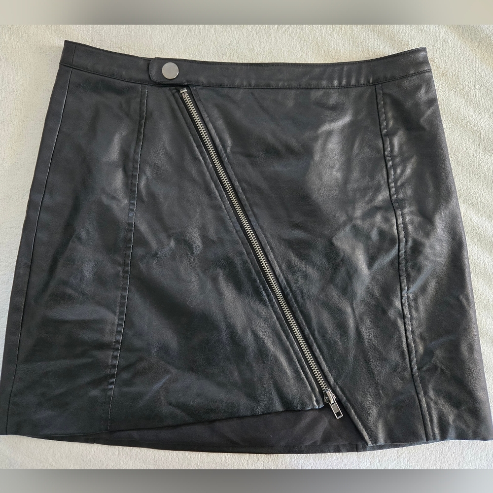 Jack by BB Dakota Faux Leather Black Mini Skirt with Asymmetrical Zipper